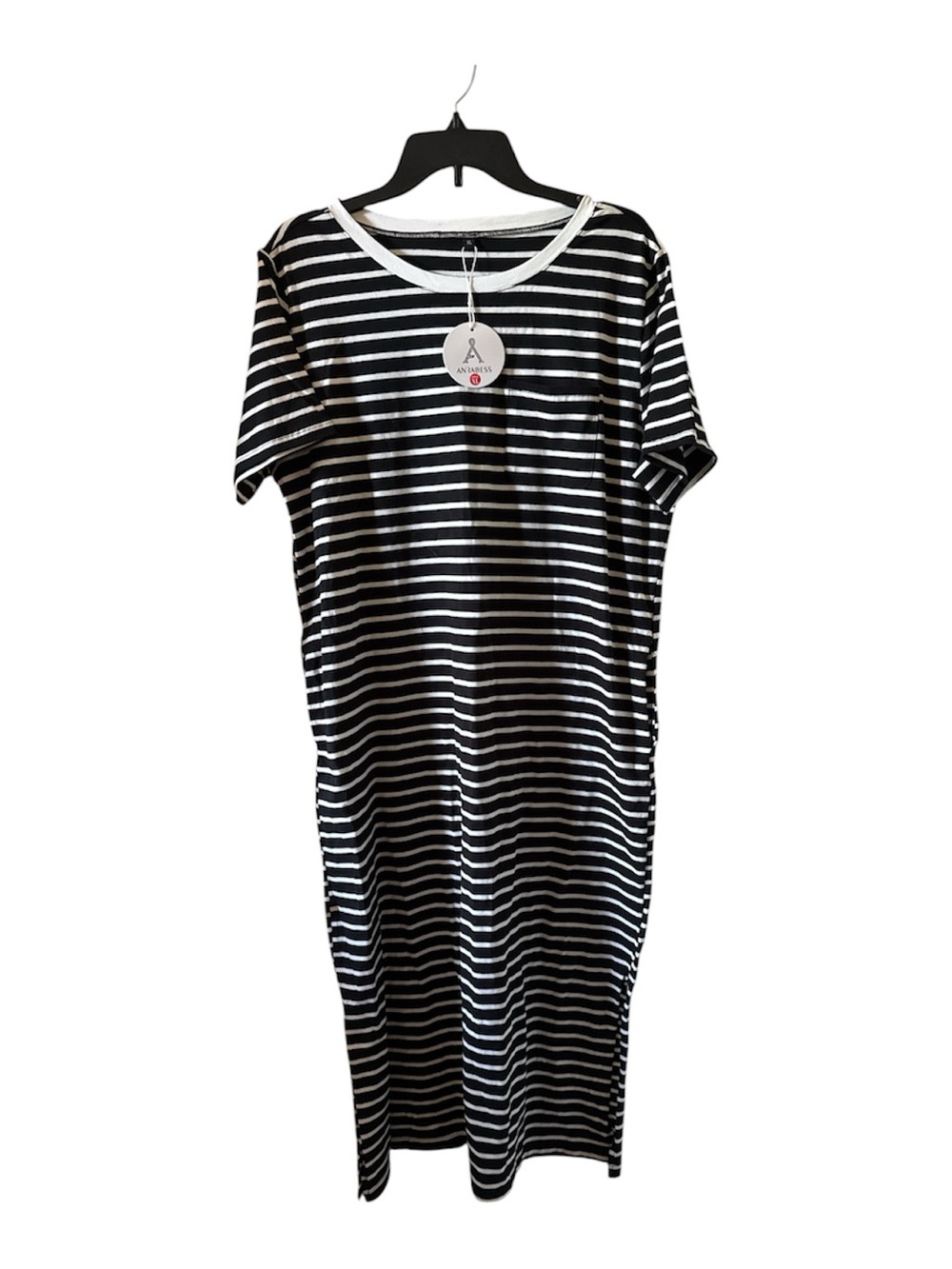 Casual Black & White Striped Midi Dress